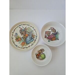 Vintage‎ Peter Rabbit Oneida Melamine 3 Piece Dinnerware Set Plate & Bowls